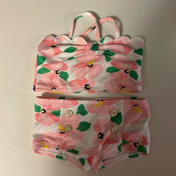 Jack & Janie Brand Baby Girl 12 to 18 Month Pink Floral Print Retro Bikini - Picture 1 of 5